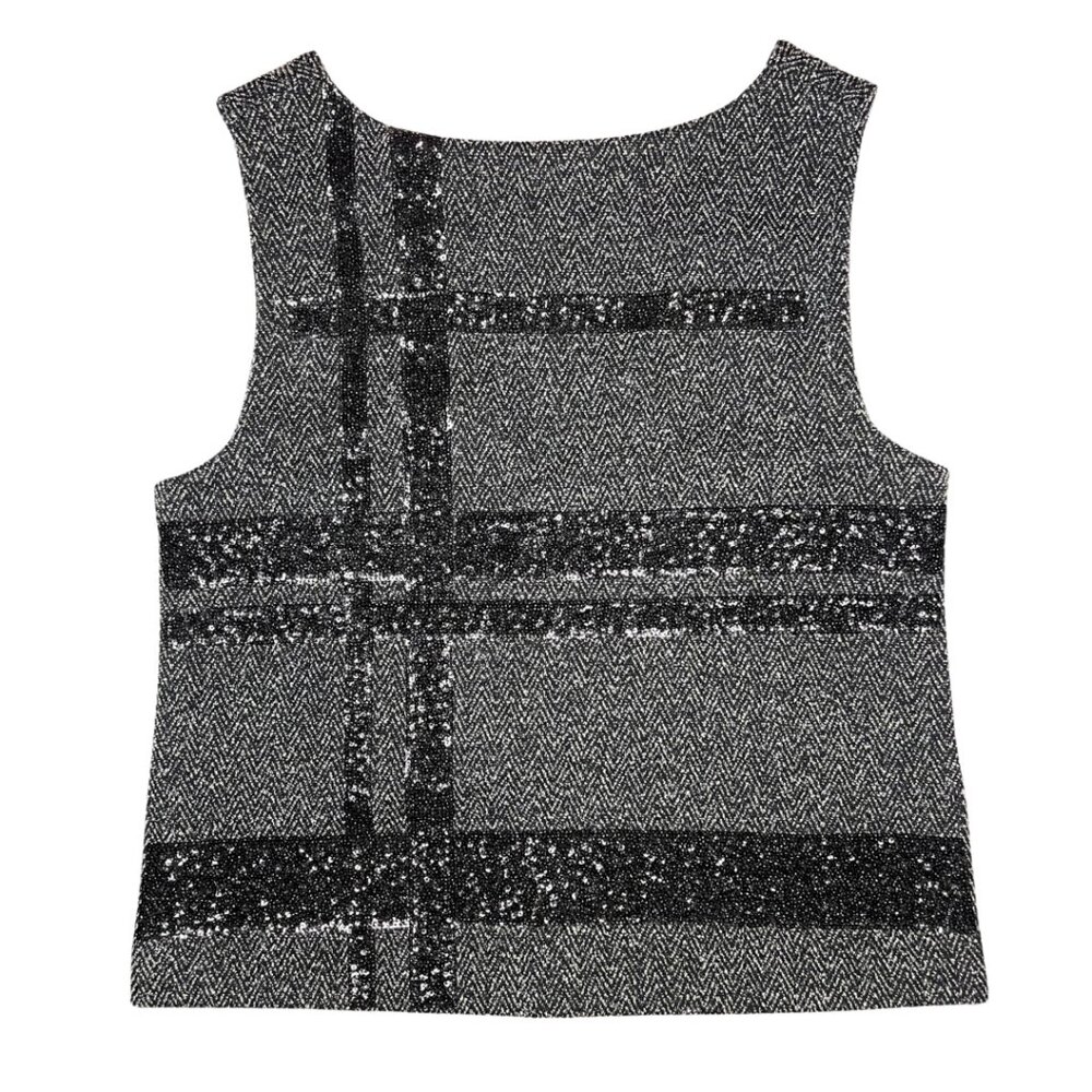 Banana Republic Shell Top Herringbone Grey Zipper Back Sequin Women's Size 2
